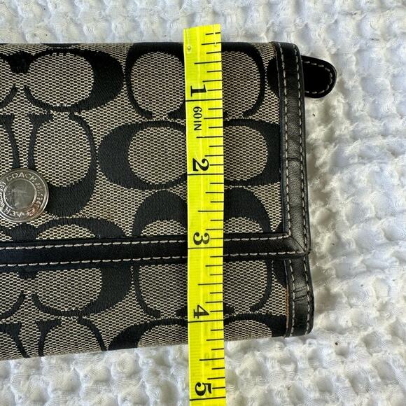 Coach Signature Leather Trim Trifold Full Size Wallet Black - Picture 7 of 7